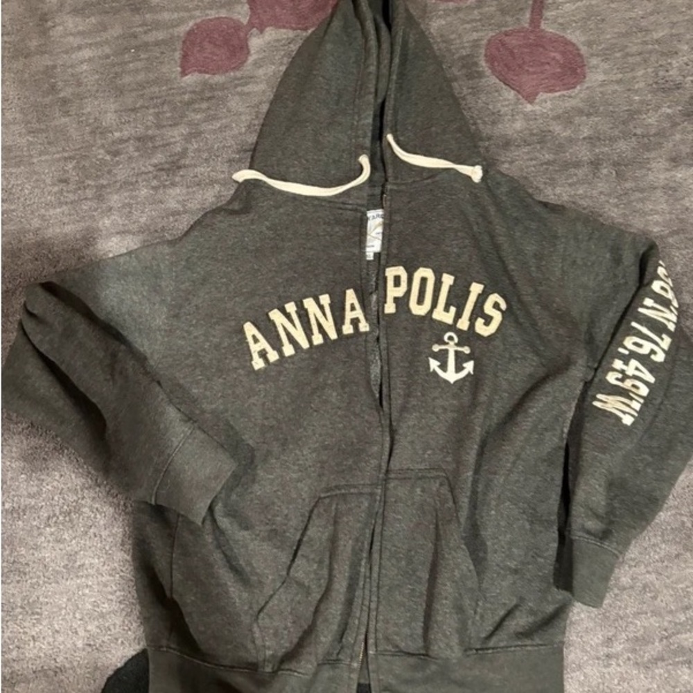Annapolis Gray Kids Zip Hoodie with Anchor Graphic - Picture 1 of 5